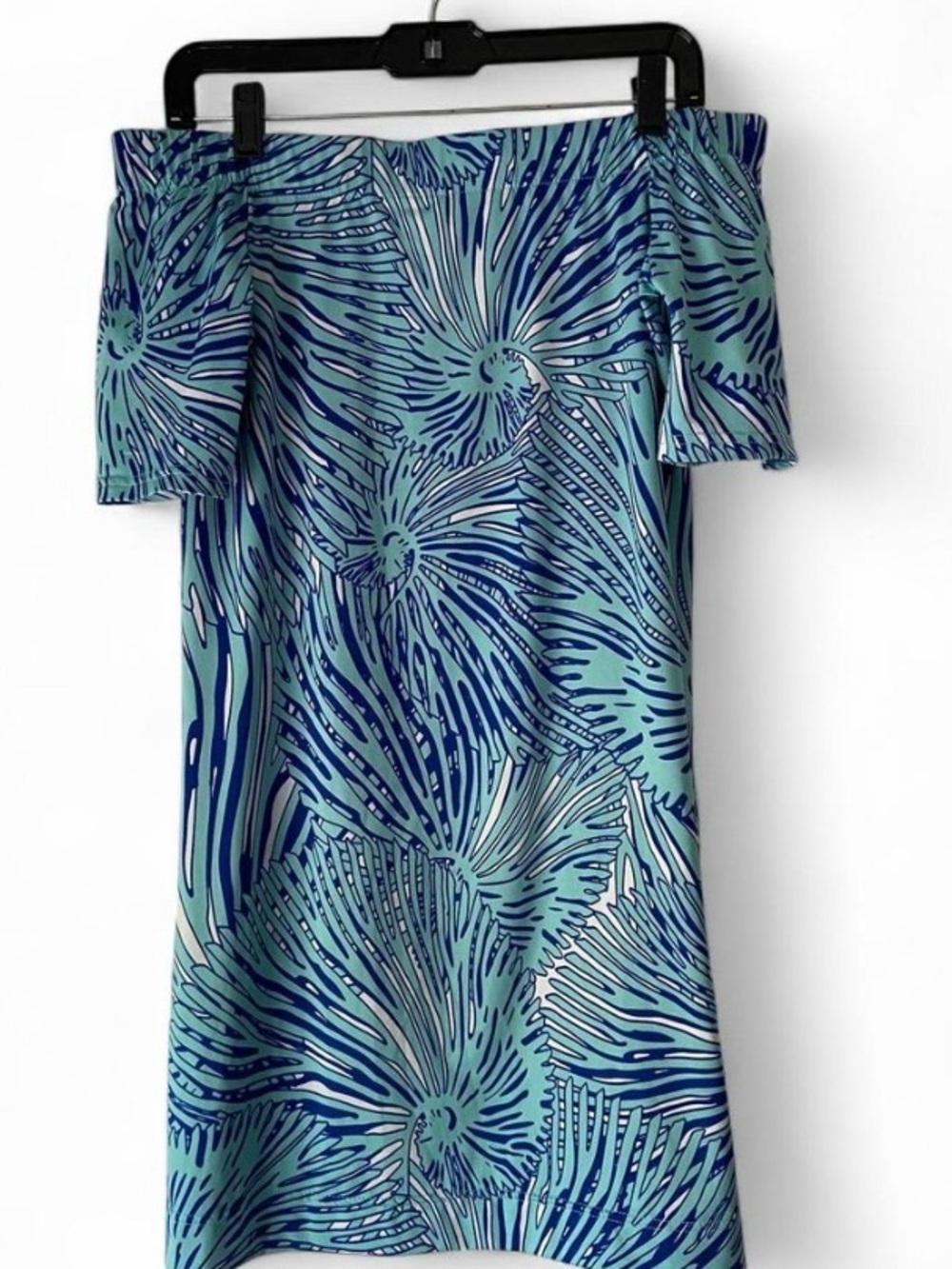 La Mer Luxe Off-the-Shoulder Blue Palm Print Mini Dress - Size XS